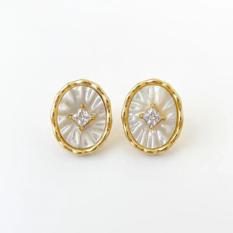 925 Sterling Silver Butterfly Mother-of-Pearl Zircon Stud Earrings - 1