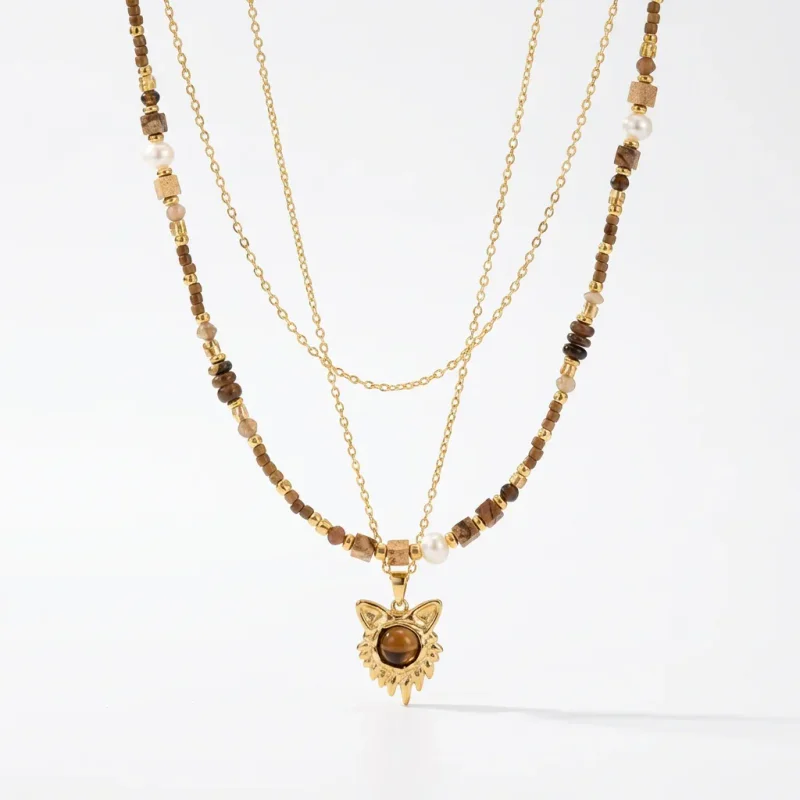 Maillard Natural Tiger Eye Double Layer Necklace - 1