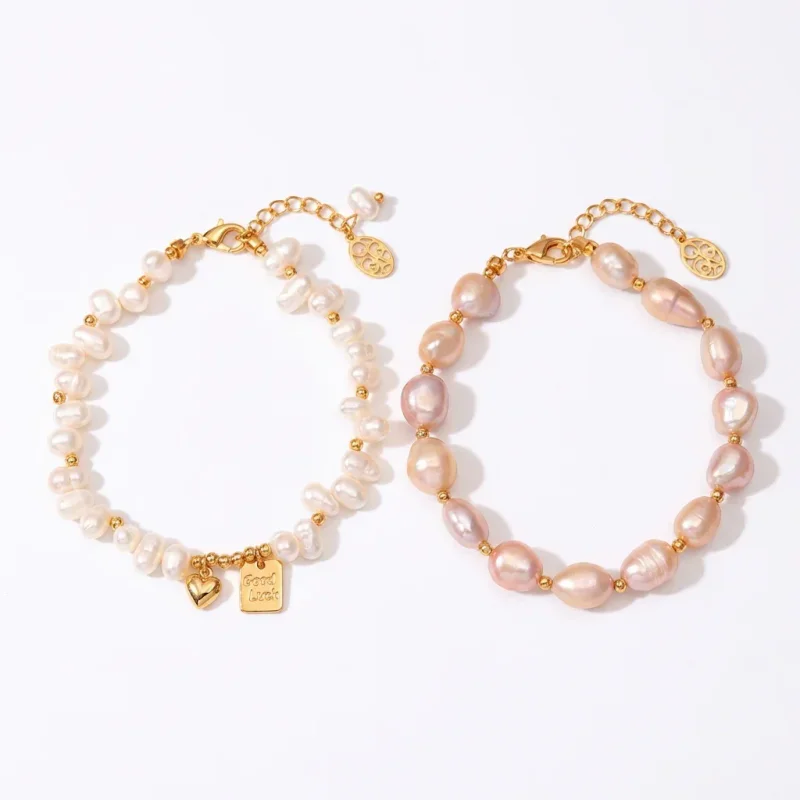 Natural Freshwater Baroque Pearl Heart Bracelet - 1