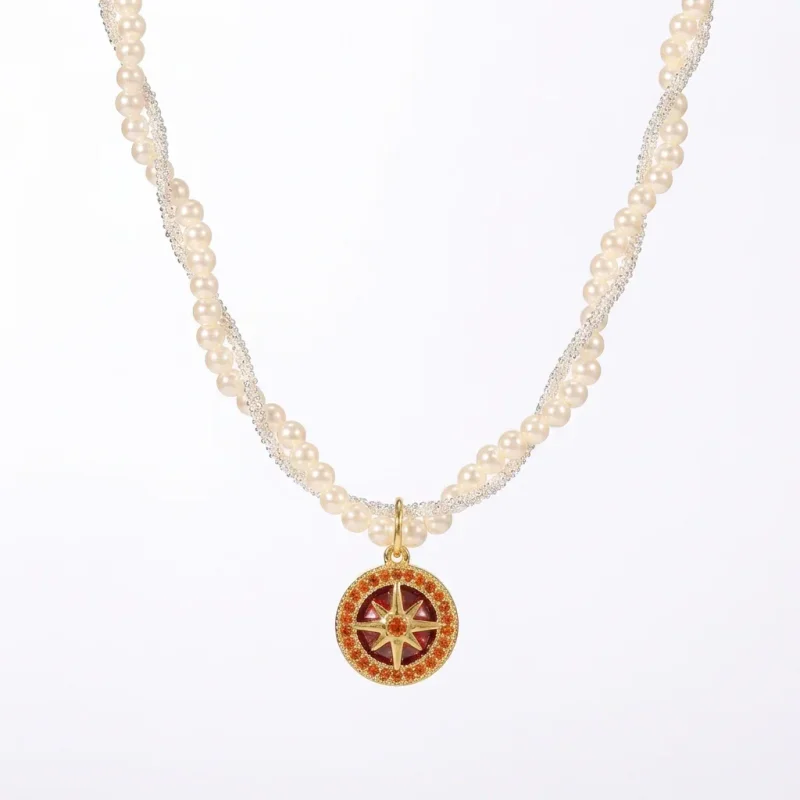 Double-Layer Electroplated Imitation Pearl Eight-Pointed Star Necklace - 1