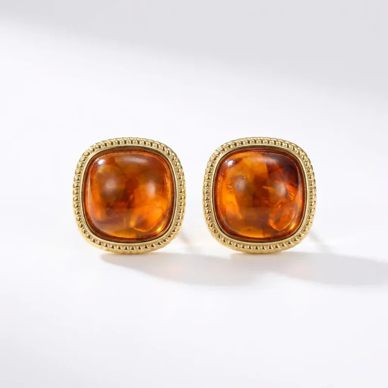 Copper Natural Amber Earrings with 92 - 1