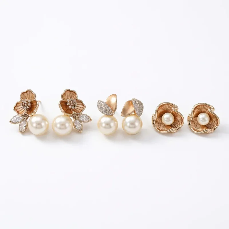 Copper Gold Plated Geometric Stud Earrings, Mocha Mousse, 925 Sterling Silver Post - 1