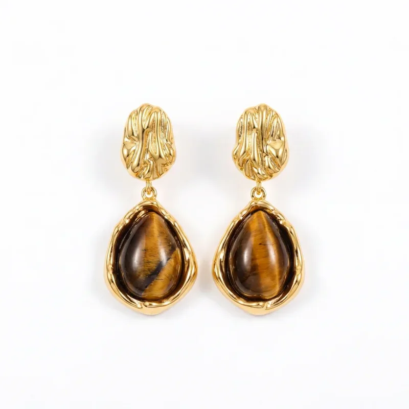 Caramel Maillard Tigereye 925 Silver Stud Earrings - 1