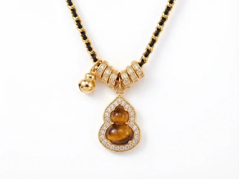 18K Gold Plated Copper Natural Tigereye Gourd Beaded Necklace - 1