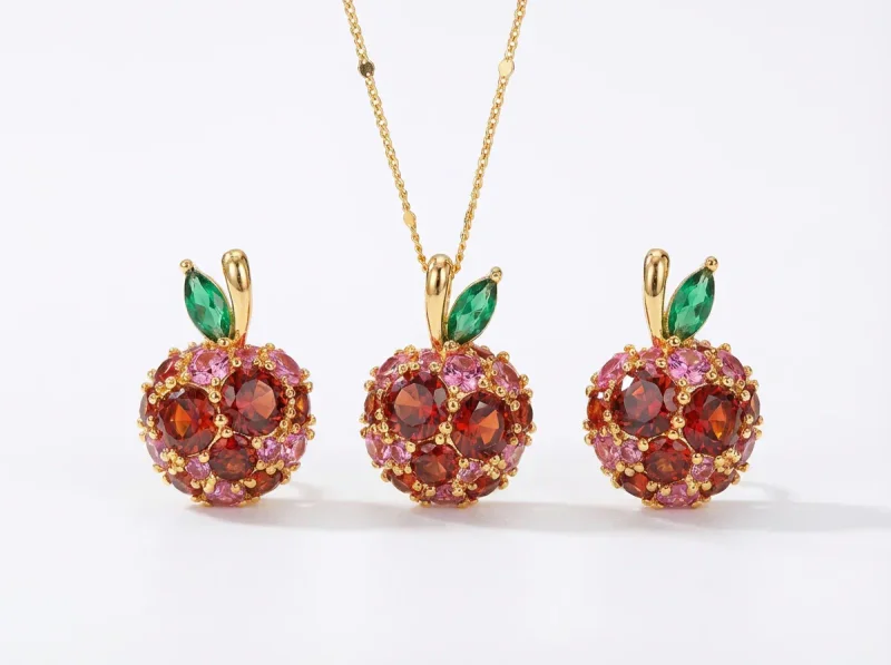 Wholesale Gold Plated Zircon Cherry Jewelry Set - 1