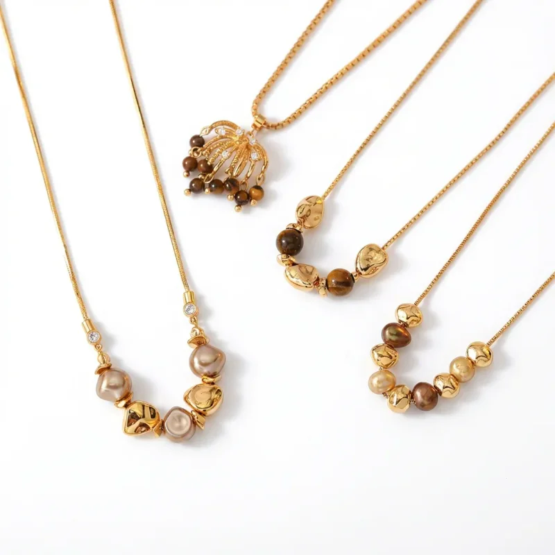 Copper Plated 18K Gold Multi-layer Pearl Tiger Eye - 1