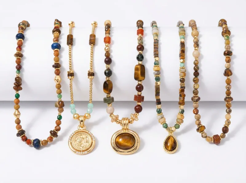 Tigereye Pony Beaded Double Layer Necklace - 1