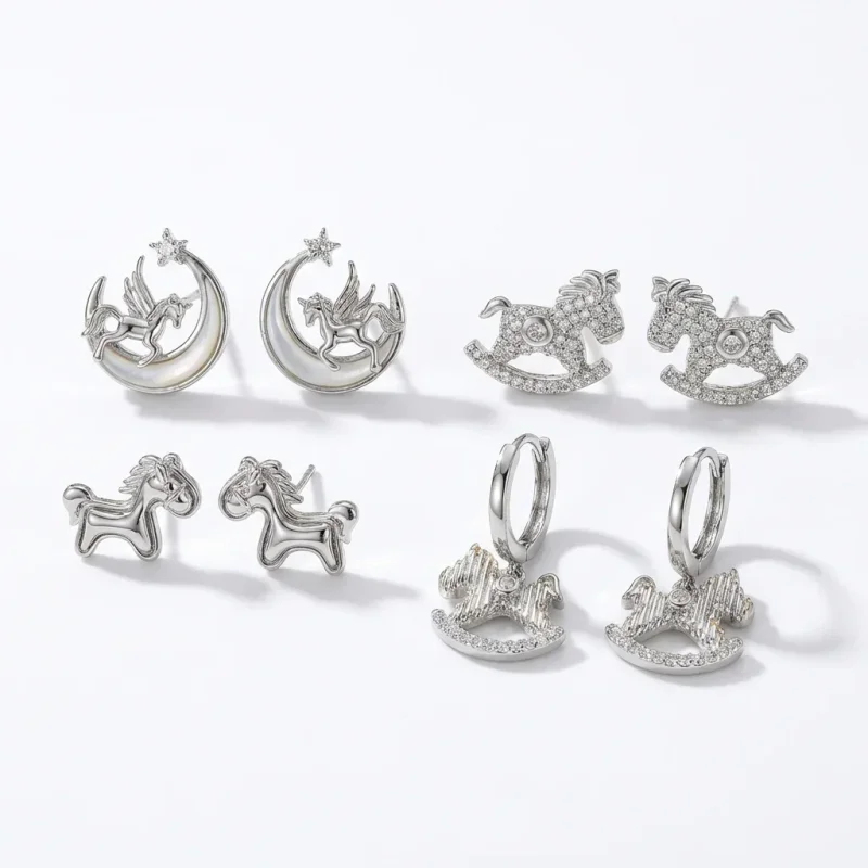 Pony Pearl Earrings, Copper Plated Gold, 925 Silver Needle - 1