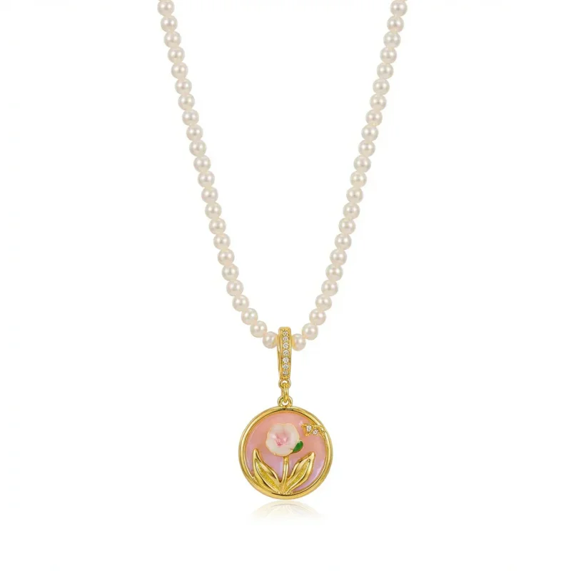 Natural Pearl Vintage Oil Painting Collarbone Necklace - 1