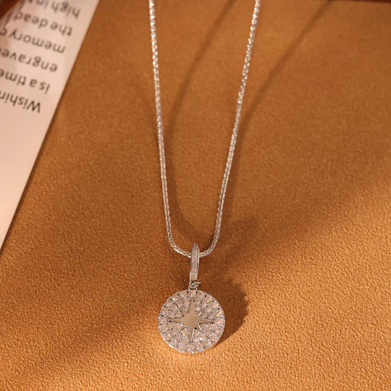 Compass Star Diamond Sweater Chain Necklace - 1