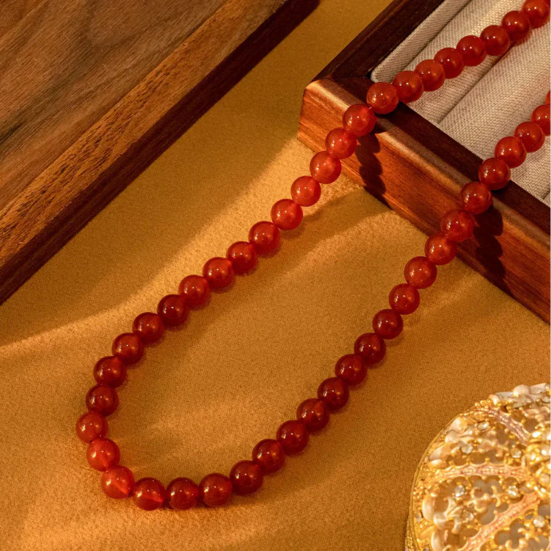 New Chinese Style Natural Red Agate Beaded Necklace - 1