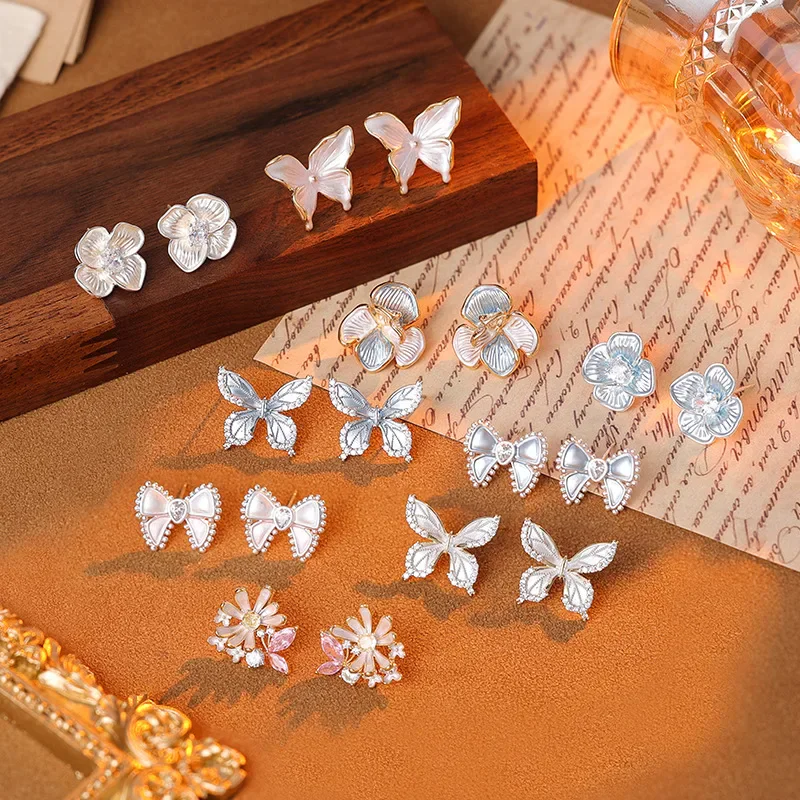 Painted Butterfly Camellia Stud Earrings