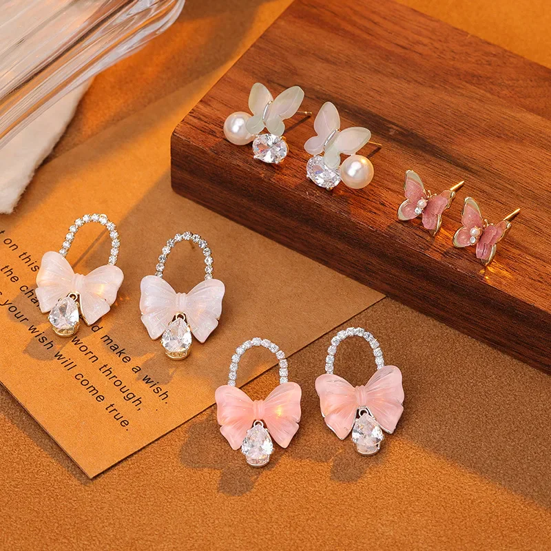 Wholesale 925 Silver Rhinestone Butterfly Stud Earrings