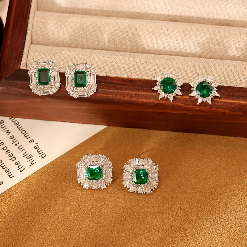 Quadrilateral Emerald Zircon Studs