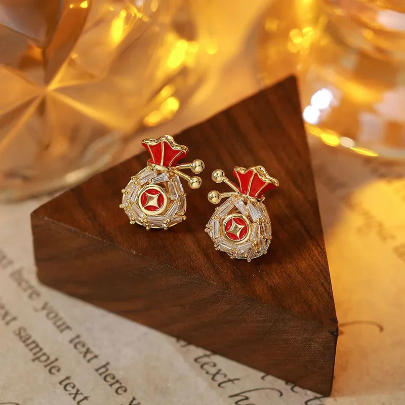 Gold Plated Lucky Bag Pendant Necklace & S925 Earring Set