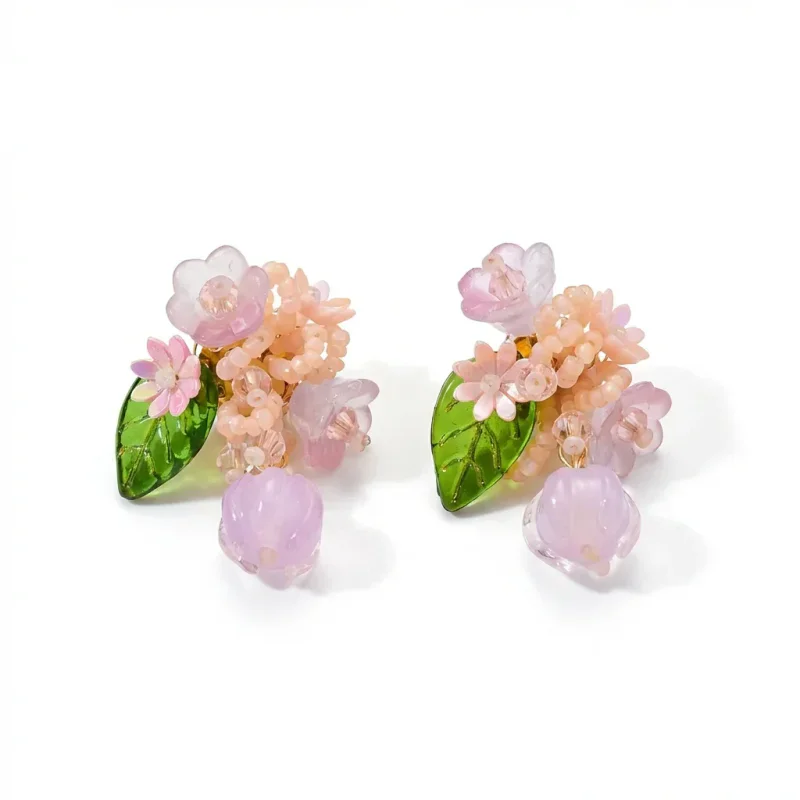Colorful Beaded Artificial Crystal Stud Earrings 925 - 1