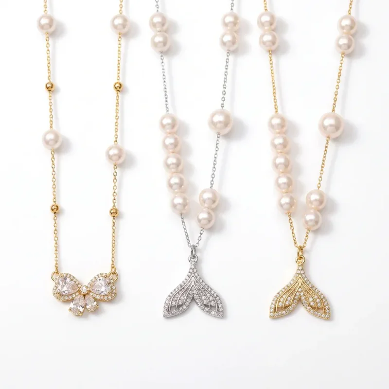 Copper Pearl Butterfly Saturn Pendant Necklace - 1