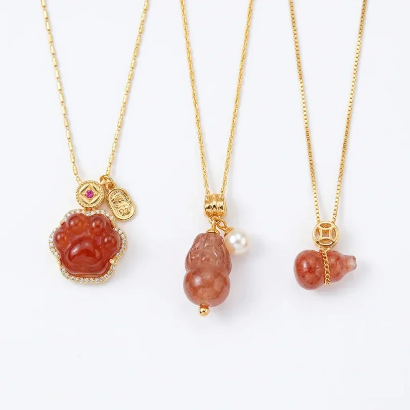Natural Pink Strawberry Quartz Pixiu Pendant Necklace - 1