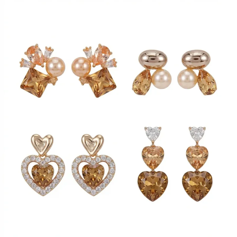 Copper Gold-Plated Maillard Coffee Crystal Stud Earrings - 1