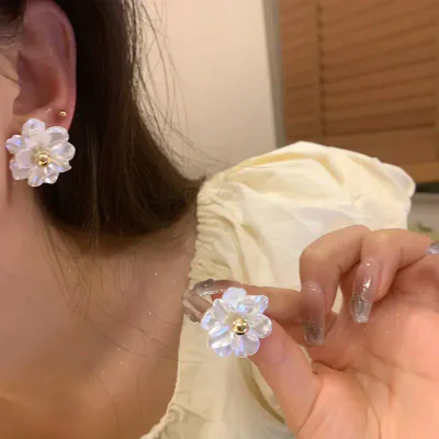 Camellia Flower Stud Earrings S925 Silver Post