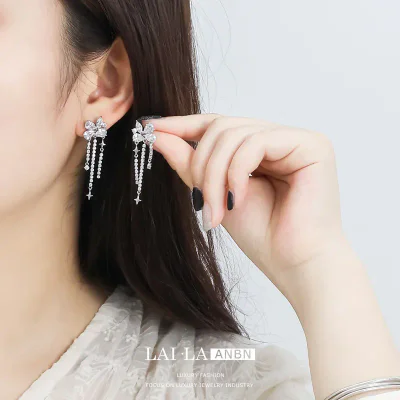 Zircon Tassel 925 Sterling Silver Stud Earrings