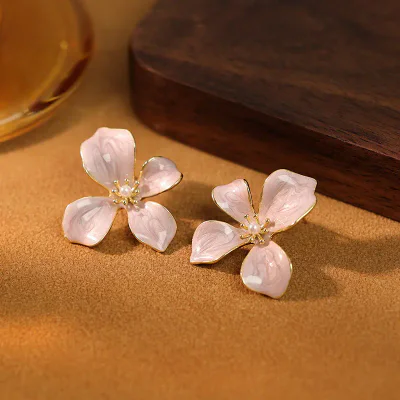 Quicksand Painting Oil Flower Pearl Earrings