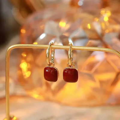 Red Fruit Bow Diamond Stud Earrings, 925 Silver