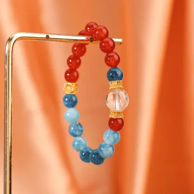 Nezha Red Agate Blue Crystal Unisex Bracelet